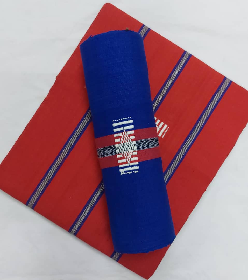 Faso Dafani Brodé Deux Tons Rouge Rayé Bleu – Image 1