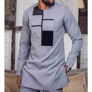 Ensemble Tunique Manches Longues Pour Homme - Gris – Image 1