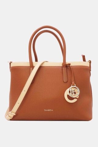 Sac Cabas Bicolore Avec Pendentif  - TOM & EVA - Marron/Abricot – Image 1