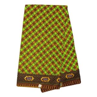 Pagne Africain Carreaux De Sucre - 6 Yards - Vert/Marron – Image 1