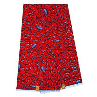 Pagne Africain Feuilles De Piment - 6 Yards - Rouge/Bleu – Image 1