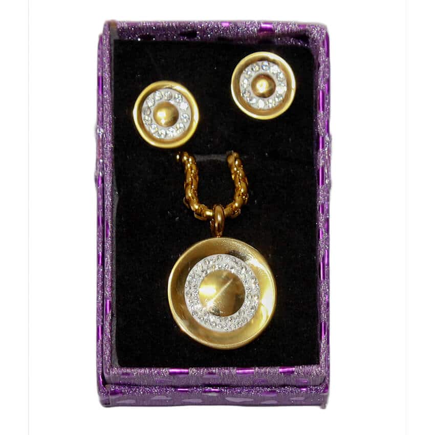 Ensemble collier + boucle d’oreille en inox - Doré – Image 1