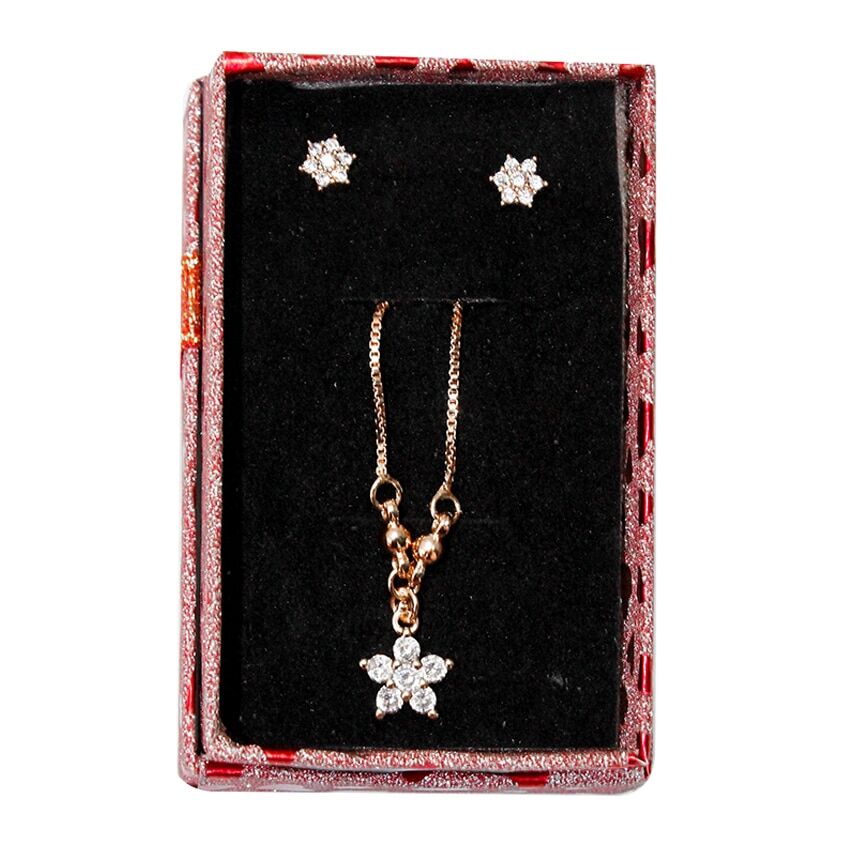 Ensemble collier + boucle d’oreille en inox - Doré – Image 1
