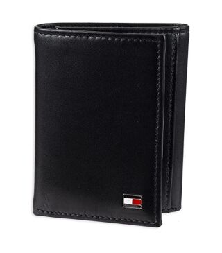 Portefeuille à trois volets en cuir véritable Tommy Hilfiger Oxford pour homme - Noir – Image 1