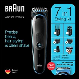 Tondeuse tout-en-un Braun rechargeable, avec rasoir Gillette ProGlide - Noir/Bleu – Image 1