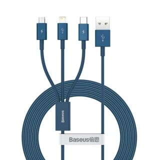 Câble USB Supérieur - Câble de transfert de données et de charge rapide 3-en-1 (bleu) – Image 1