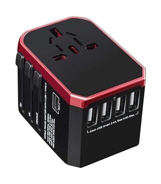 Adaptateur de voyage universel avec 4 ports USB ultra-rapides et 1 port USB ultra-rapide de type C – Image 1
