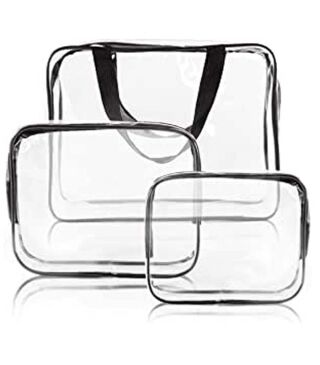 Lot de 3 sacs de rangement cosmétiques transparents en vinyle pour voyage résistant à l'eau – Image 1
