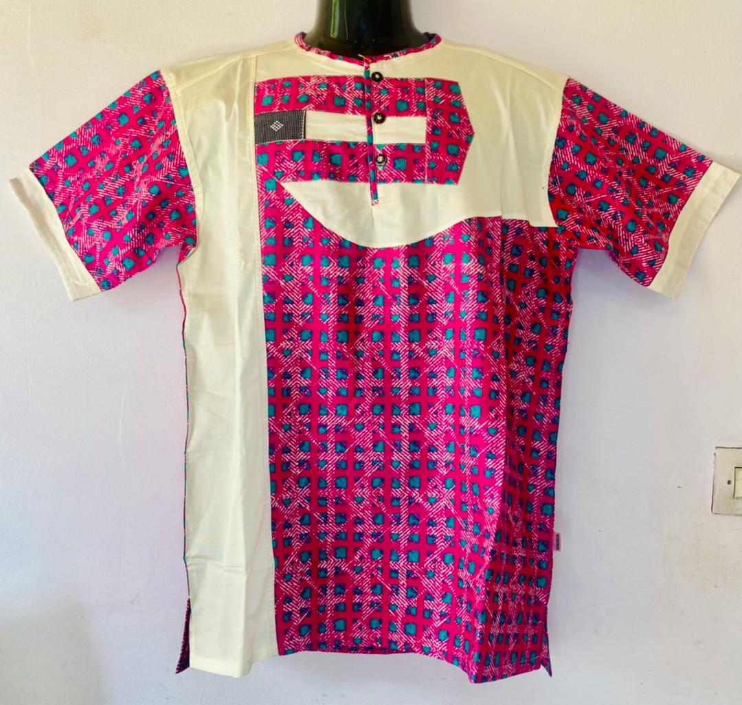 Chemise Deux Tons aux manches courtes - Rose/Beige – Image 1