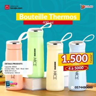 Lot de 4 Bouteilles thermos coloré portable à petite isolation thermique 400 ml – Image 1