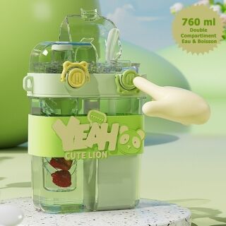Gourde Bébé 760ml Vert – Double Compartiment Eau & Boisson – Image 1