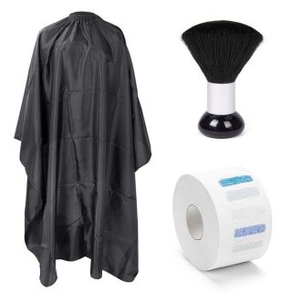 Ensemble De 3 Outils De Coiffure - Brosse Plumeau Barbier + Cape De Coupe De Cheveux + Papier Cou – Image 1