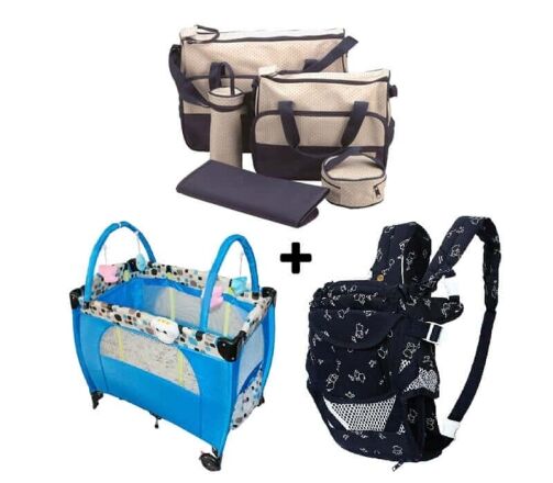 Kit Ensemble Berceau bleu + Sac à langer + Kangourou Discovery – Image 1
