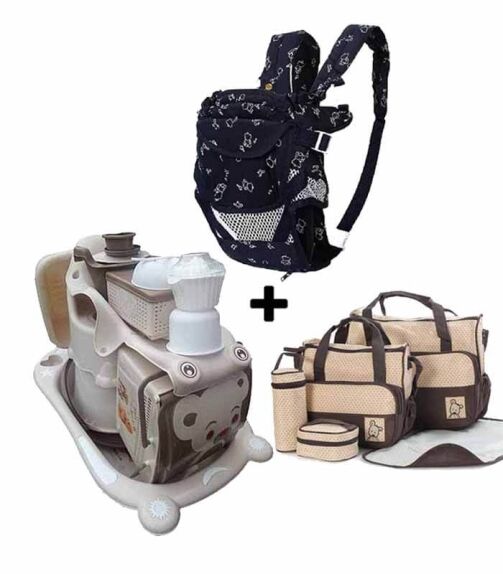 Kit Ensemble Baignoire + Sac à langer + Kangourou - Marron/Bleu – Image 1