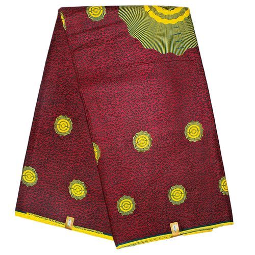 Pagne WAX Suzanne - 100% coton 6 yards - Bordeaux/Jaune – Image 1