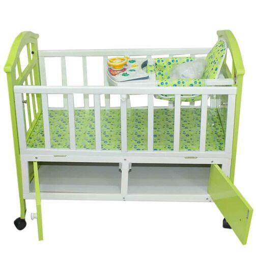 Berceau en bois + table à manger avec moustiquaire pour bébé - Vert – Image 1