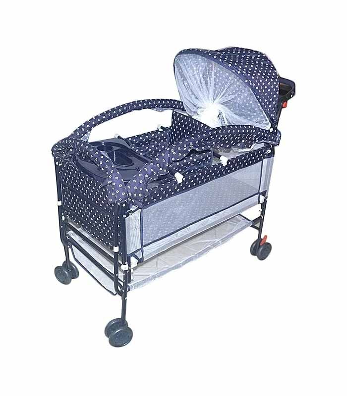 Berceau en Fer avec Table à manger + Moustiquaire - Bleu – Image 1