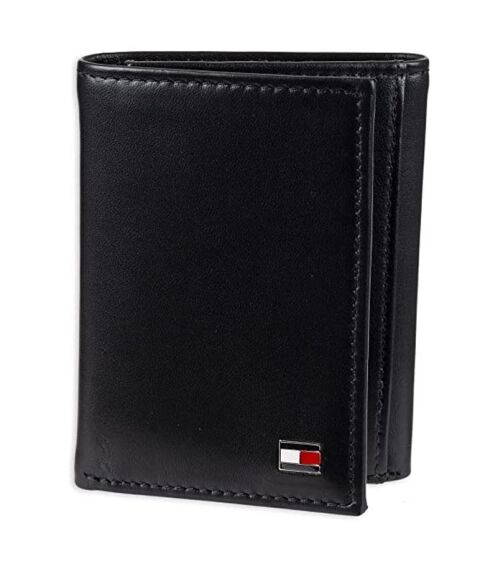 Portefeuille à trois volets en cuir véritable Tommy Hilfiger Oxford pour homme - Noir – Image 1