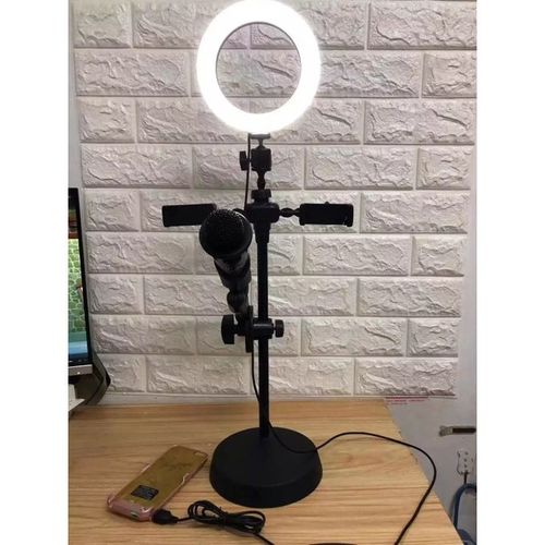 Support De Microphone Et Smartphones Avec Anneau Lumineux Et Pied De Table Rond – Image 1