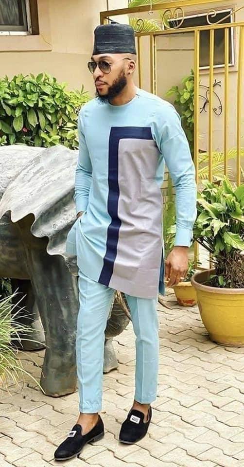Tunique pour homme en coton glacé - Bleu clair – Image 1