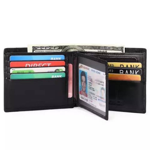 Portemonnaie en cuir pour homme - Noir – Image 1