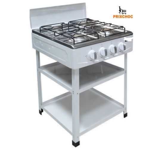 Cuisinière à Gaz 4 Feux Avec Étagère - Blanc – Image 1