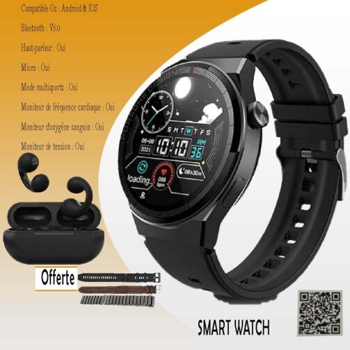 Montre connectée tactile avec écouteurs sans fil offert – Image 1