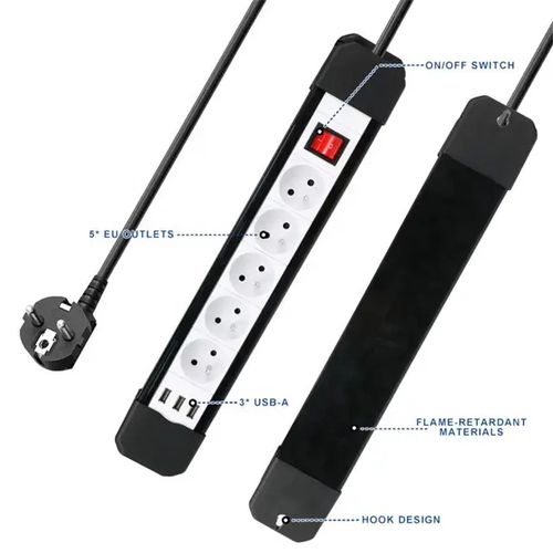Multiprises Parafoudre Ingelec 5 Prises Avec 3 Ports Usb – Image 1