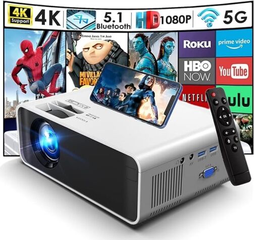 Projecteur portable TDOO 4K 1080P HD avec 5G WiFi et Bluetooth, compatible avec smartphone, clé TV, VGA, ordinateurs portables, PC, PS5, HDMI, USB – Image 1