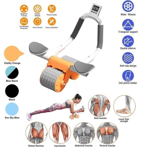 Roue abdominale pour l’exercice abdominal à rebond automatique avec tapis et support de téléphone – Image 1