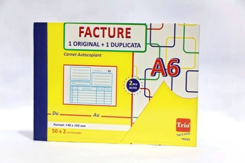 Carnet de Facture autocopiant - TRIO - format A6 - Paquet de 10 – Image 1
