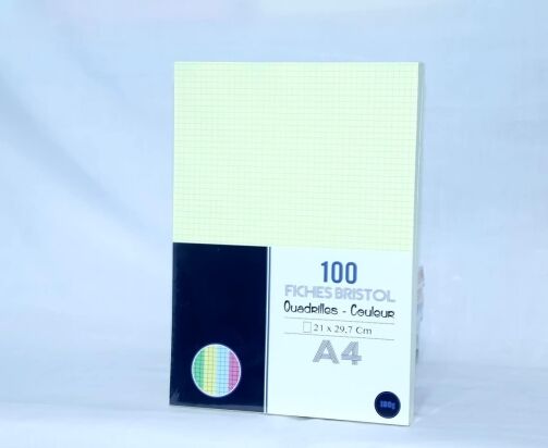 Fiches Bristol Quadrillées Couleur N°15 - Format A4 - TRIO - Paquet de 100 – Image 1