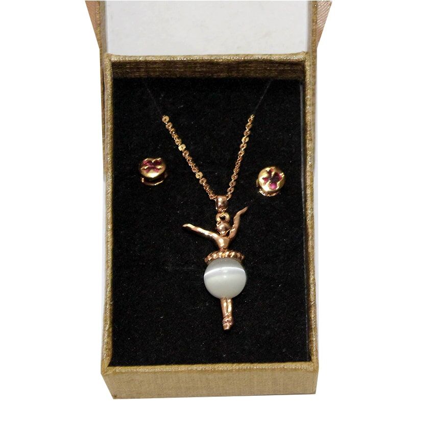 Ensemble collier + boucle d’oreille en inox - Doré – Image 1