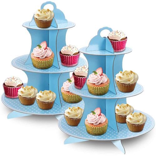 3 Niveaux Présentoir Pliable Pour Petits Gâteaux - Bleu – Image 1