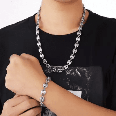 Chaine avec bracelet grain de Café - Argent – Image 1