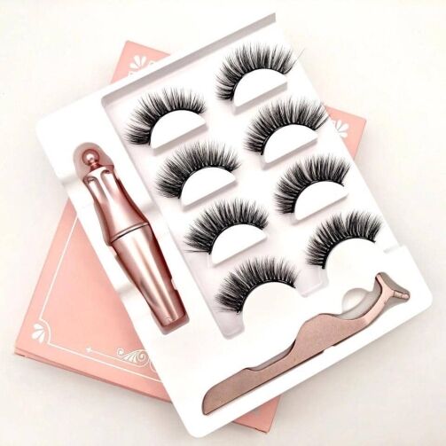 5 Paires De Faux Cils Magnétiques 3D Avec Eyeliner Liquide Et Pince à épiler – Image 1