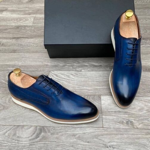 Souliers Homme en Cuir - Avec lacet - Bleu – Image 1
