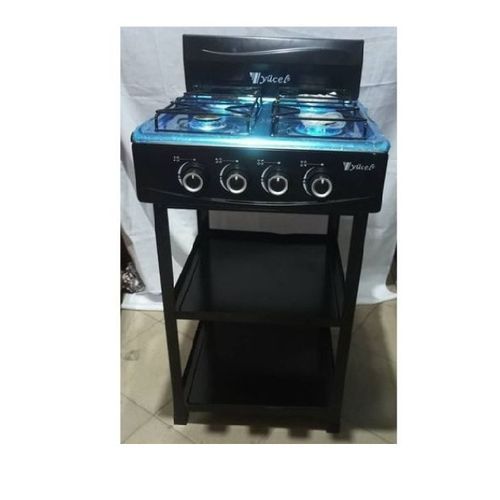 YUCEL Cuisinière à Gaz 4 Feux Avec Étagère - Noir – Image 1