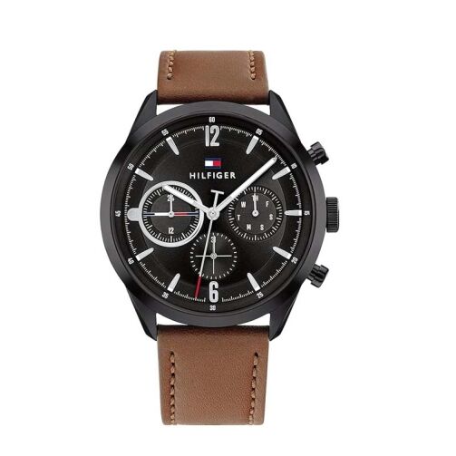 Tommy Hilfiger Montre Analogique Multifonction à Quartz Homme avec Bracelet en Cuir - Marron/Noir – Image 1