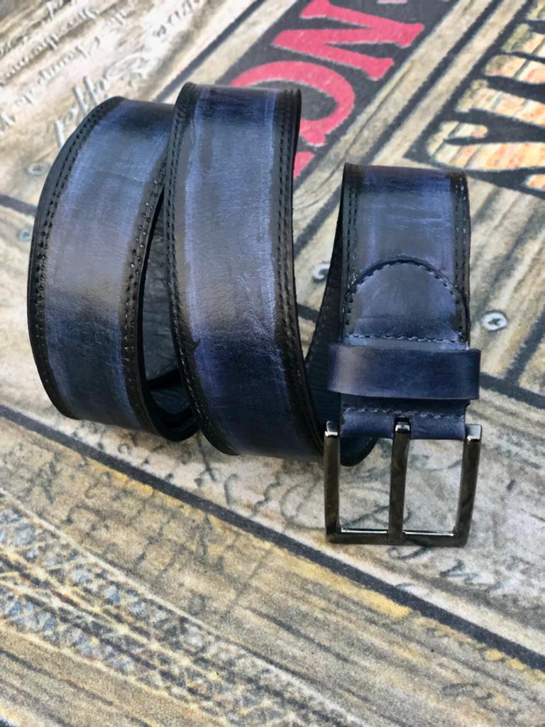 Ceinture véritable bleu avec bordure noir – Image 1