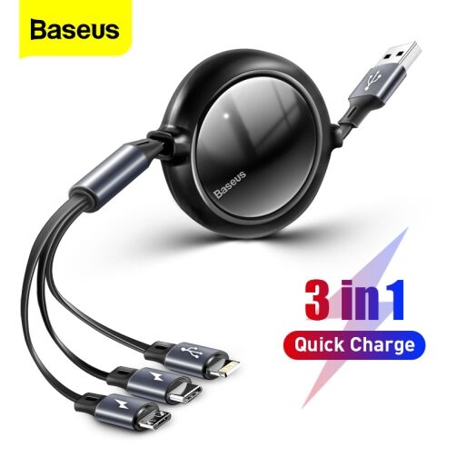 Câble USB Micro Et Type C Miroir Lumineux Rétractable 3 En 1 – Image 1