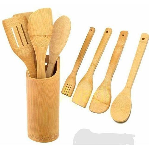 Lot De Spatules En Bois + Support - Kaki – Image 1
