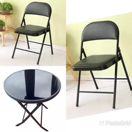 Table Vitrée + 2 Chaises Pliables – Image 1