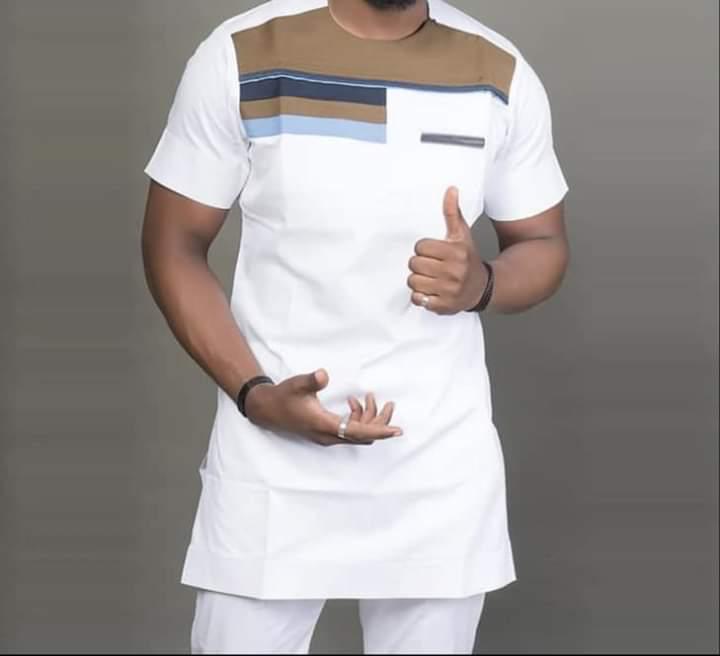 Tunique pour homme en coton glacé - Blanc – Image 1