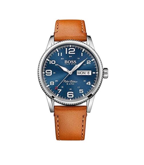 Hugo Boss Pilot Vintage pour homme cadran bleu bracelet en cuir montre – 1513331, affichage analogique – Image 1
