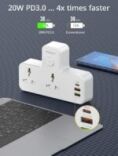 Adaptateur de prise d’alimentation 3 en 1 PEGANT, charge rapide USB-C 20 W, 2 USB-A QC3.0, 2 prises universelles – Image 4
