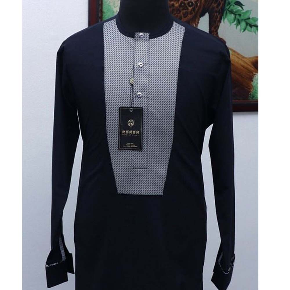 Tunique Pour Homme En Coton Glacé - Bleu – Image 1