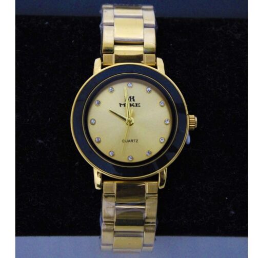 Montre dame fashion en inox avec bracelet - Doré/Noir – Image 1