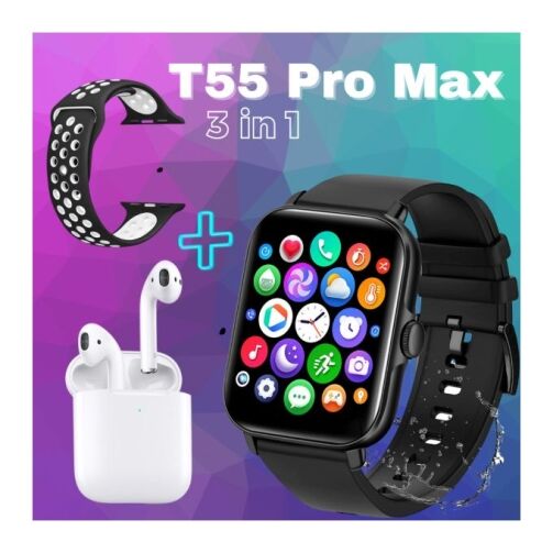 Smartwatch Montre Connectée T55 Pro Max, 2 En 1, Avec écouteurs BT , Doubles Bracelets Interchangeables – Image 1