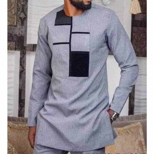 Ensemble Tunique Manches Longues Pour Homme - Gris – Image 1